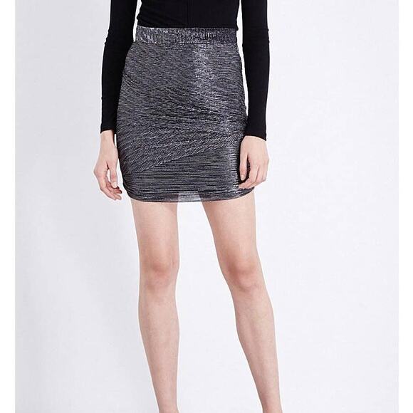 Maje Janaud Lurex shine twist ruched gray sparkle metallic mini skirt 34 - Picture 1 of 8